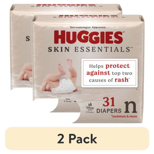 (2 pack) Huggies Skin Essentials Sensitive Skin Baby Diapers, Size Newborn (6-9 lbs), 31 Ct (Select for More)