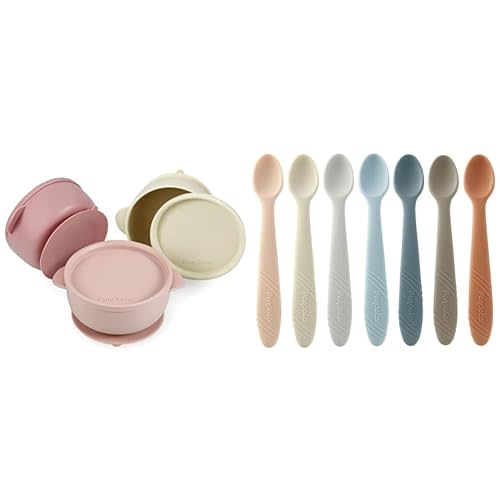 PandaEar 3 Pack Baby Bowls & 7 Pack Silicone Baby Feeding Spoons