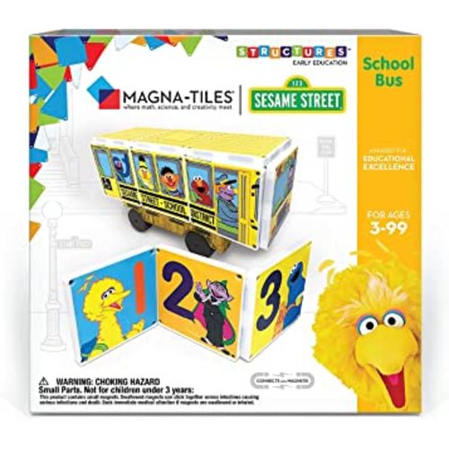 CreateOn Magna-Tiles “Sesame Street” Toys, Magnetic Kids’ Building Toys from “Sesame Street” Books, School Bus Magnet Tiles, Educational Toys for Ages 3+, 14 Pieces