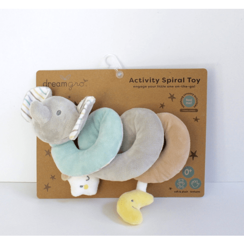 Dreamgro Elephant Sensory Activity Spiral Toy Lovey Plush Crinkle Squeker