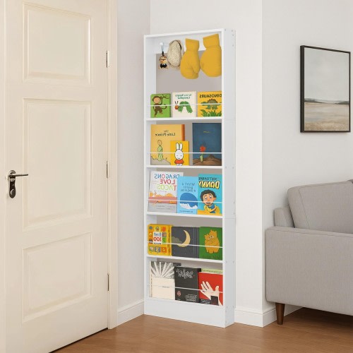 Behind The Door Bookshelf ,Wooden Behind Door Bookshelf, 5-Tier Bookcase Book...