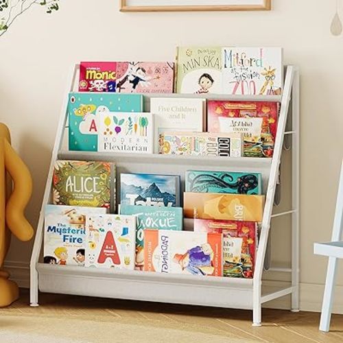 Kids Bookcases Montessori Bookshelf Nursery Book Shelves and Toy Storage Childrens Toddler Bookshelf Sturdy Metal Kid's Toy Storage Organizer for Kids' Rooms Playroom Kindergarten