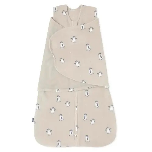 HALO Micro-Fleece Sleepsack Swaddle, 3-Way Adjustable Swaddle Blanket, TOG 3.0, Penguin Pals, Newborn, 0-3 Months