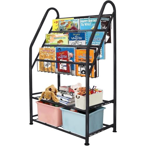 aboxoo Metal Kids Bookshelf Black Toy Chests & Organizers Large Freestanding for Children Toy Chests & OrganizersRoom 25 in Toy Organizer Large Stable Bookcase Bookstore Library Bed Living Room