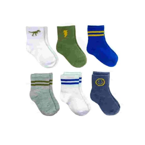 Wonder Nation Baby and Toddler Boys Mid-Crew Socks, 6-Pack, Sizes 0M-5T