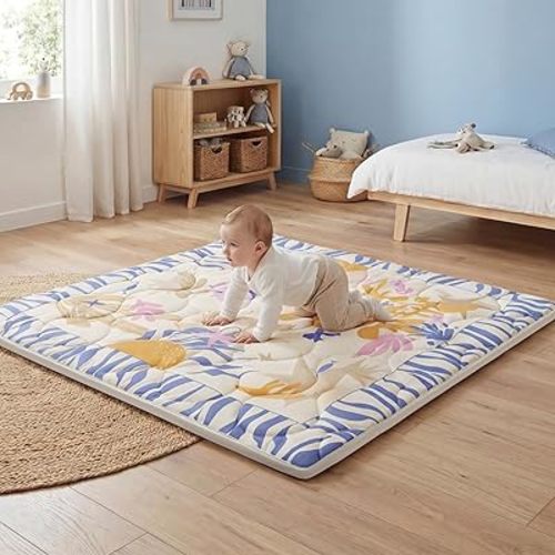 1.5" Thicker Baby Play Mat for Floor, 50x50 Removable & Machine Washable Cover Playpen Mat Softness Foam Mats, Easy-Clean Hygienic, Comfort Safety Kids Crawling (Undersea Corals)