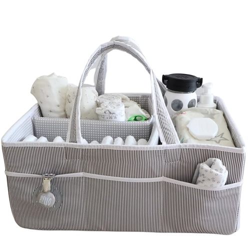 Lily Miles Baby Diaper Caddy - Organizer Tote Bag for Infant Boy or Girl - Baby Shower Basket - Nursery Must Haves - Registry Favorites - Newborn Caddie Car - Gray/Gray, Extra Large