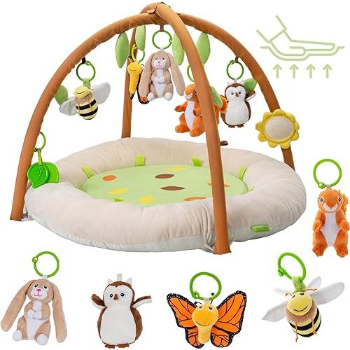 Baby Play Gym by Two Little Feet, Premium Super Thick Padded Tummy Time Mat & Baby Play Mat for Babies 0-6 Months and 6-12 Months, Baby Essentials Baby Lounger, Ideal Shower Gift, 7 Detachable Toys