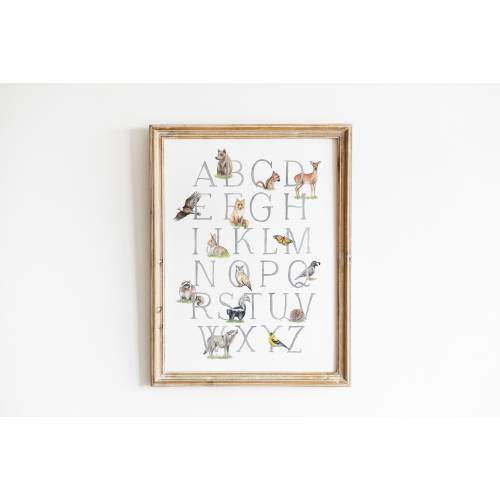 Woodland Animals - Alphabet Art Print - Nursery Wall Art - Woodland Nursery Decor - Watercolor Nursery Print
