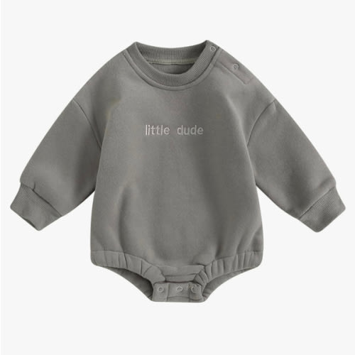 VISGOGO Newborn Infant Baby Boy Girls Oversized Romper Sweater Onesie Coming Home Outfit, Little Dude, Neutral Clothes