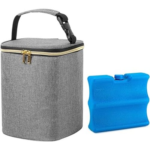 Teamoy Breastmilk Cooler Bag with Ice Pack, Baby Bottles Bag for up to 4 Large 9 Ounce Bottles and Ice Pack, Perfect for Working Mom Mother, Gray