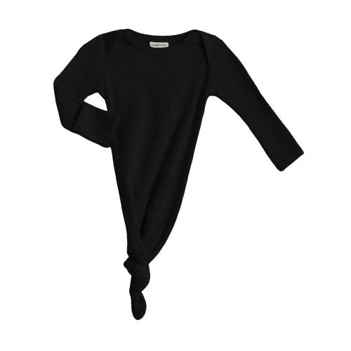 Organic Waffle Knotted Gown, Black