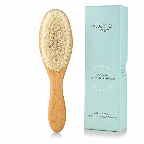 Natemia Wooden Baby Hair Brush | Natural Soft Bristles for Newborns & Toddlers | Gentle Cradle Cap Care | Ideal Baby Registry Gift