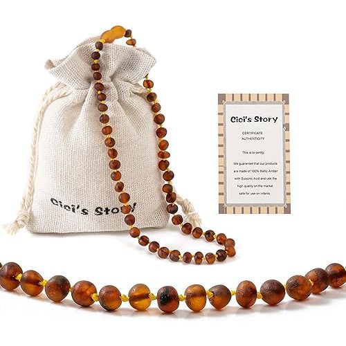 Baltic Amber Necklace(Unisex)(Cognac Raw)(13 Inches) - Raw not polished Beads - Knotted between beads
