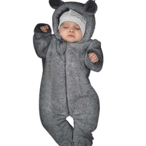 Odeerbi Baby Girls Boys Clothes Baby Rompers Newborn Winter Fleece Jumpsuit Solid Hooded Romper Warm Coat Outwear