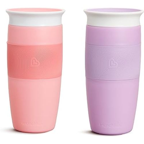 Munchkin Sippy Cup for Toddlers, Miracle 360 Cup, 14 Ounce, 2 Pack, Pink/Purple
