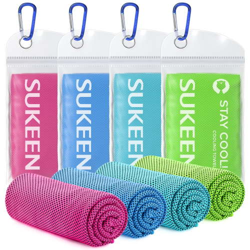 Sukeen 4 Packs Cooling Towel for Kids Necks, (31"x9") Ice Towel, Soft Breathable Cool Towel,Microfiber Cold Towel for Boys and Girls for Sports,Running,Exercise,School and More Activities