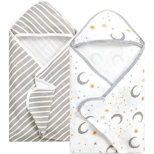 Momcozy Baby Hooded Towel, 2 Pack Bamboo Cotton Bath Towel for Boy or Girl, Super Soft Baby Towel with Original Design, Shower Gifts for Newborn (28 X 28 Inch, Starry Sky)