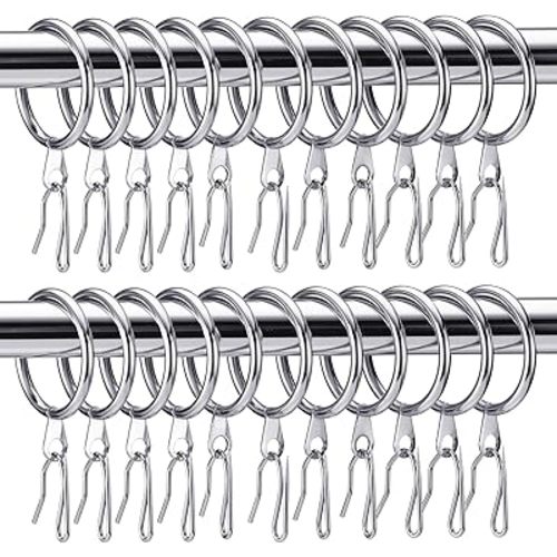 60 Pieces 1.26 Inch Metal Drapery Curtain Rings Curtain Hanging Rings and 60 Pieces Metal Drapery Pin Hooks for Drapes Window Door Shower (Silver)