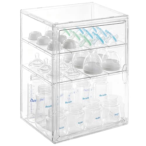 ERTIUANIO Baby Bottle Organizer 3 Tier Acrylic Bottle Storage Organizer container, Clear Plastic Bottle Station Organizers Drawers for Countertop Kitchen Cabinet Vanity, Bathroom, Gifts for New Mom