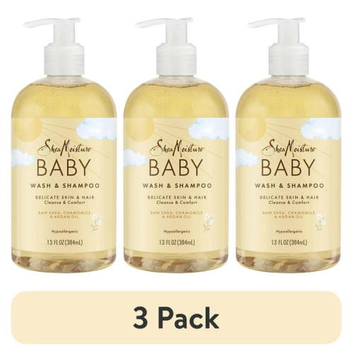 (3 pack) SheaMoisture Raw Shea, Chamomile and Argan Oil Baby Wash and Shampoo, 13 oz