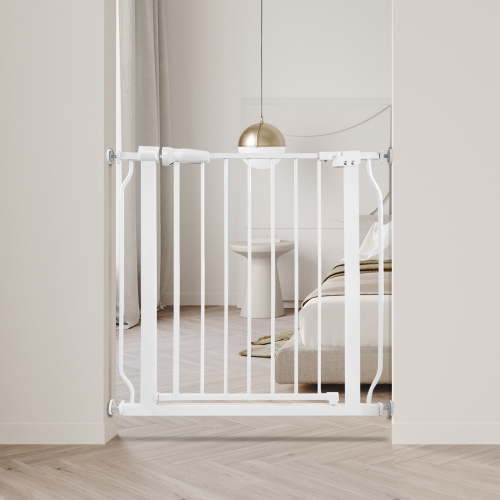 EDX Baby Gate for Stairs and Doorways, 30" Height Safety Gate for Kids and Pets, Adjustable Width 29.1"–33.8", Pressure Mounted Child Gate for Hallways and Openings, White