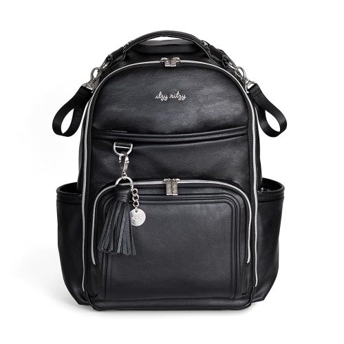 Itzy Ritzy Diaper Bag Backpack – Large Capacity Boss Plus Baby Backpack Diaper Bag Featuring 19 Pockets, Changing Pad, Stroller Clips, and Comfortable Backpack Straps, Black with Silver Hardware