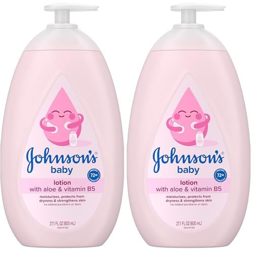 Johnson's Moisturizing Mild Pink Baby Lotion with Coconut Oil for Delicate Baby Skin, Paraben-, Phthalate- & Dye-Free, Hypoallergenic & Dermatologist-Tested, Baby Skin Care, 27.1 Fl. Oz (Pack of 2)