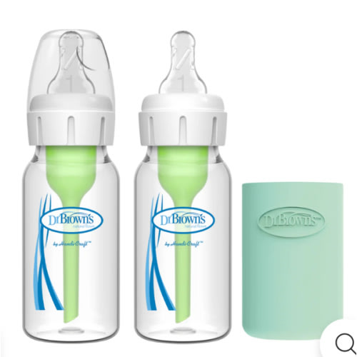 Dr. Brown’s Natural Flow® Anti-Colic Options+™ Narrow Glass Baby Bottle with Silicone Sleeve, 2-Pack