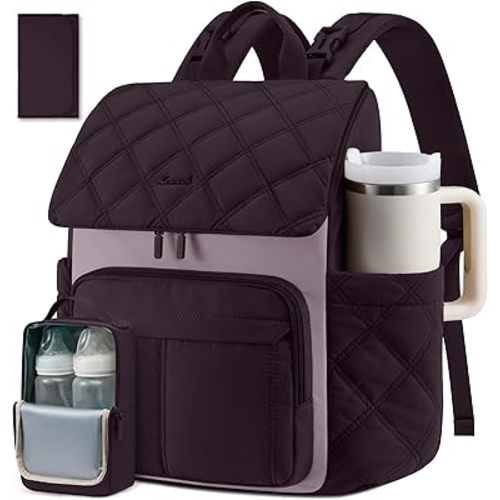 LOVEVOOK Diaper Bag Backpack With Pocket For Large Capacity Cup,Multi-Function Baby Travel Bag For Mom Dad,Waterproof Baby Bag for Boys Girls with Changing Pad,Insulated Bag,Stroller Straps,Purple