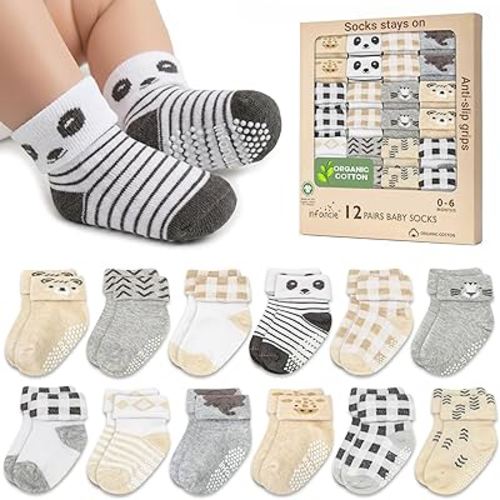infancie GOTS Certified Organic Cotton Baby Socks 0-6 Months 12 Pairs – Soft And Comfortable Baby Boy Socks 0-6 Months, Premium Sock Baby, Gift For Newborn Boys