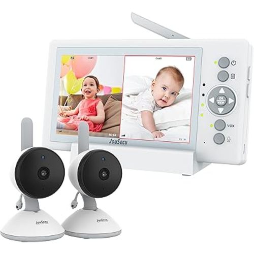 Baby Monitor with 2 Cameras, Video Baby Monitor with Camera and Audio No WiFi, 5 inch Split Screen with 20Hour Long Battery Life 1000ft Range, 720p, Night Vision, 2-Way Talk