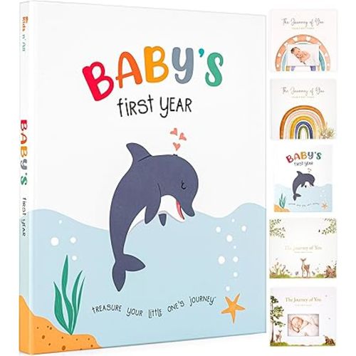 Baby Memory Book for Girl or Boy - First Year Unisex Ocean Keepsake to Log Newborn 1st Milestone - Gender Neutral Sea Photo Album Dairy - Nautical Themed Stuff Journal - Elegant New Parents Baby Gifts