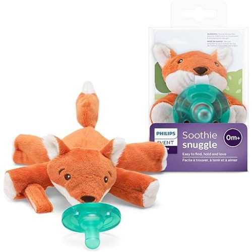 Philips Avent Soothie Snuggle Pacifier Holder with Detachable Pacifier, 0m+, Fox, SCF347/08