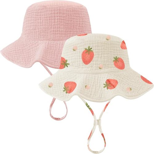 2 Pack Muslin Baby Sun Hat UPF 50+ Sun Protection Baby Bucket Hat with Wide Brim Beach Hats for Boys Girls
