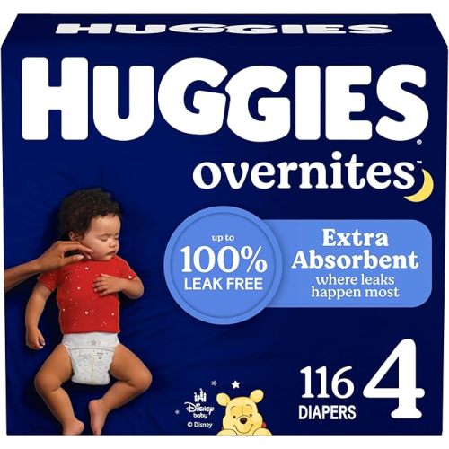 Huggies Size 4 Overnites Baby Diapers: Overnight Diapers, Size 4 (22-37 lbs), 116 Ct (2 Packs of 58), Packaging May Vary
