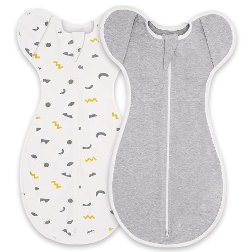 Swaddle Newborn Age 0-3 Months, 2-Pack Newborn Swaddle Sack with 2 Way Zipper, 100% Cotton Arms Up for Newborns, Arms Out, 0.5 Tog Baby Sleep Sack 0-3 months