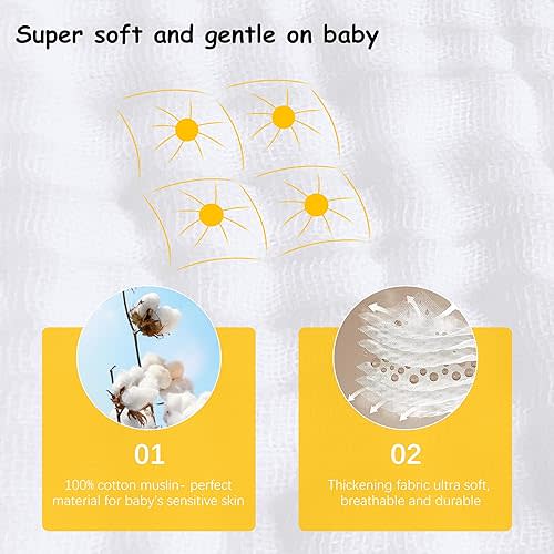 12 Pack Muslin Burp Cloths 100% Cotton Muslin Cloths Large 20''x10'' Extra Soft and Absorbent Baby Burping Cloth - White