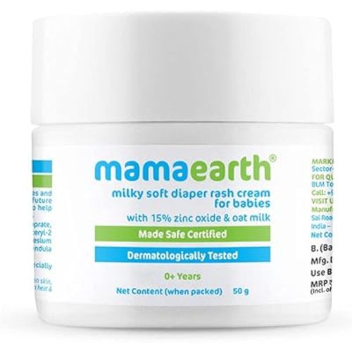 Mamaearth Milky Soft Diaper Rash Cream for Babies | Reduce Rashes, Redness & Itching | Baby Safe Formula with Zinc Oxide & Oat Milk | Natural & Hypoallergenic | 1.76 Oz/50g