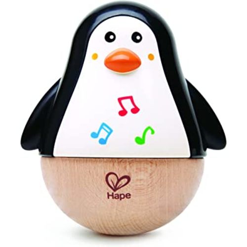 Hape Wooden Penguin Musical Toy| Wobbler Roly Poly Baby Development Toy for Infants Toddlers, Black