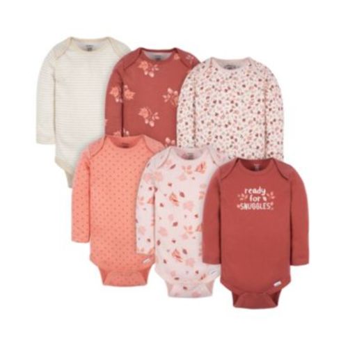 Baby Girls Long Sleeve Onesies Bodysuits, 6-Pack