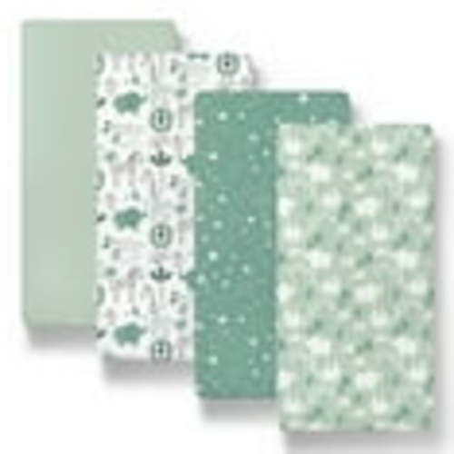 The Peanutshell Green Safari Bassinet Sheets for Newborn Baby Girl or Baby Boy, 4 Pack Set