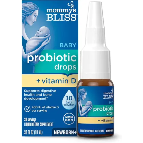 Mommy's Bliss Baby Probiotic Drops + Vitamin D, Supports Digestive Health and Immunity, 400IU Vitamin D for Healthy Bone Development, Newborns +, Flavorless, 0.34 Fl Oz (30 Servings)