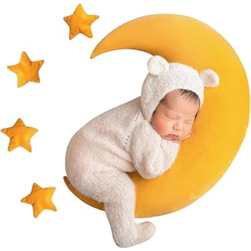 Baby Moon Star Pillow Newborn Posing Pillow Infant Photography Prop Baby Photo Prop Decor Posing Pillows Newborn Crescent Star Pillows (Yellow)