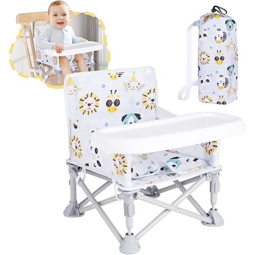Portable Booster Seat, Toddler Baby Seat with Tray for Dining Table Compact Floor Chair for Camping Lawn Beach Babies Travel 6-36 Months
