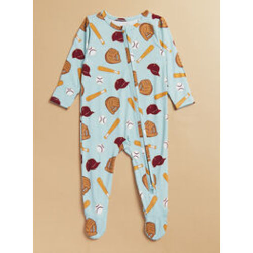 Play Ball Baseball Footie in Blue | Tullabee