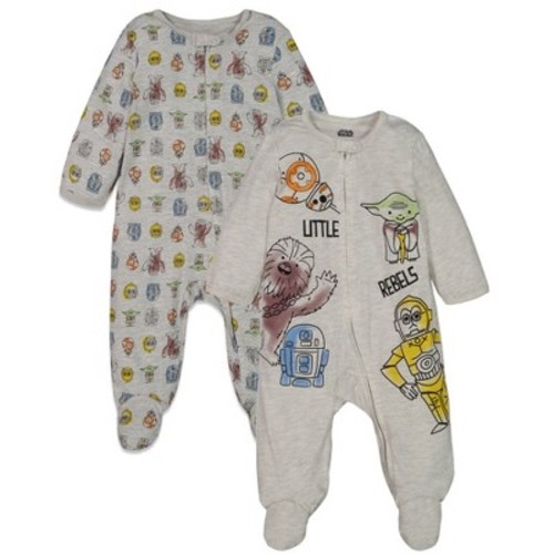 Star Wars Yoda R2-D2 C-3PO Chewbacca BB-8 Newborn Baby Boys 2 Pack Zip Up Sleep N' Play Coveralls Little Rebels 0-3 Months