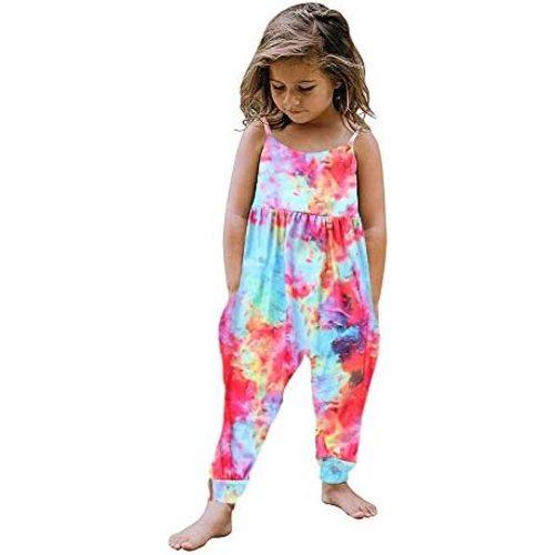 Toddler Baby Girl Jumpsuit One Piece Dinosaur Sleeveless Strap Romper Harem Pant with Pockets Summer Outfit Clothes