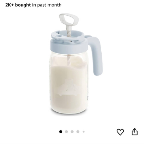 Papablic Glass Breastmilk Pitcher, Formula Mixing Pitcher with Mixing Handle Lid, Wide Mouth Mason Jar Mixer with Flip Locking Spout, Easy to Clean, BPA Free, Blue