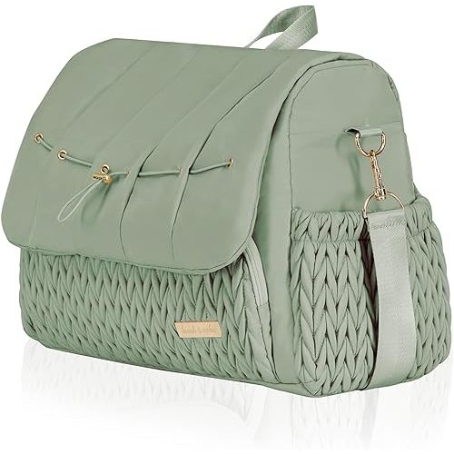 Hannah & Sophia Belle Convertible Baby Diaper Backpack & Bag in Sage Green, Large Size, Dual Sided Water Resistant Changing Mat Included, Detachable Shoulder Straps, Easy To Use